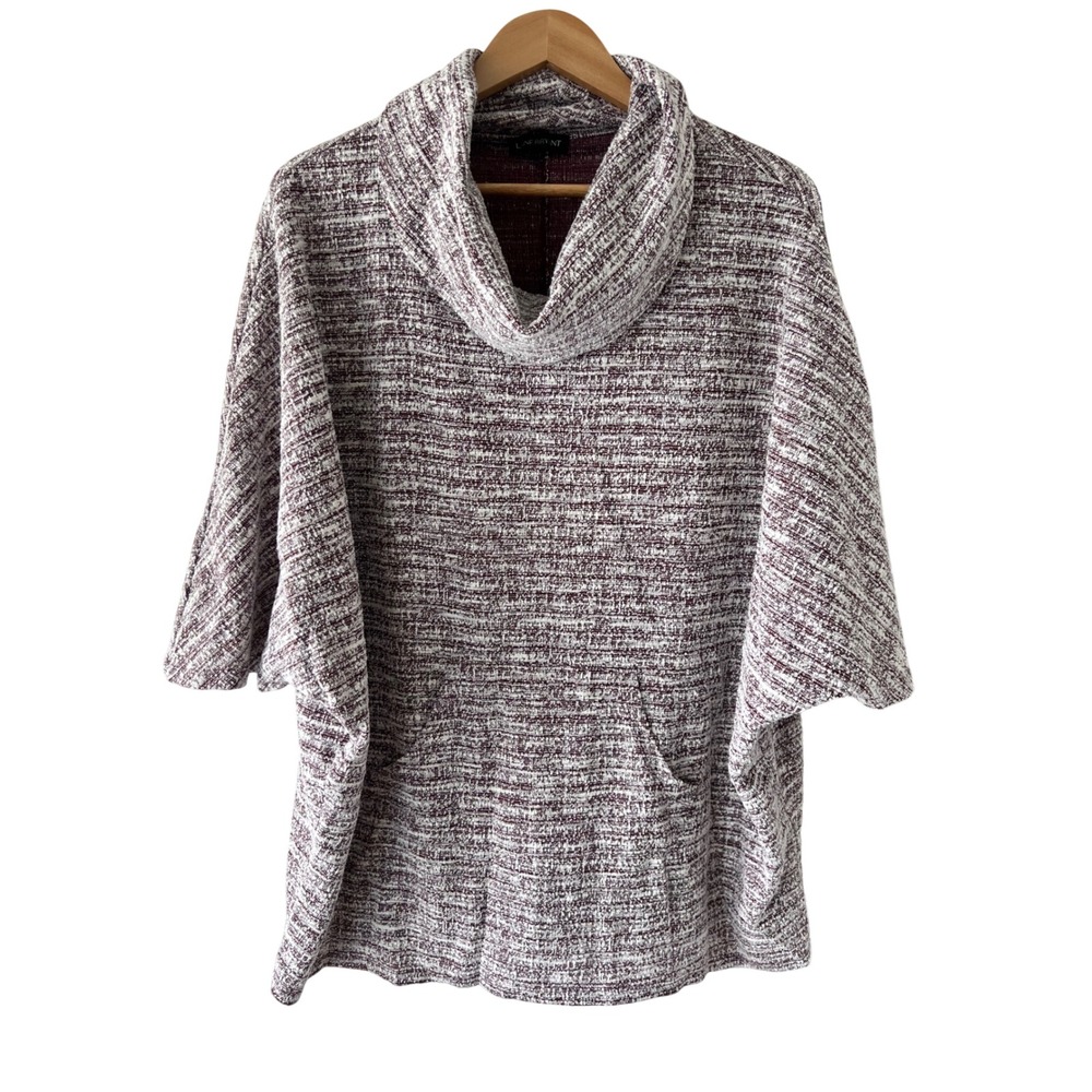 Lane Bryant‎ Burgundy Marled Cowl Neck Poncho Sweater Plus 14/16 Kangaroo Pocket